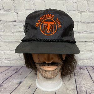 Vintage Trucker Hat Rope Cap Nylon Snapback Black Maritime Tire Embroidered Logo